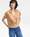 Inc International Concepts Women's Collared Cap-sleeve Surplice Top, Exclusively At Macy's