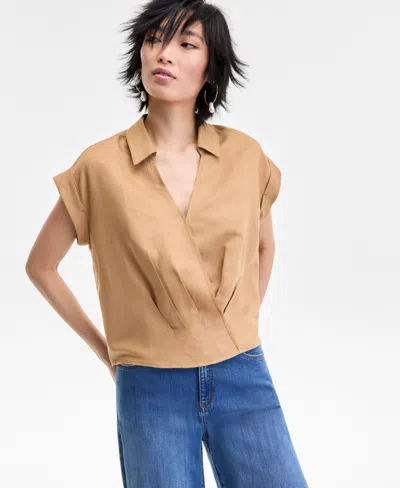 Inc International Concepts Women's Collared Cap-sleeve Surplice Top, Exclusively At Macy's