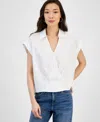 Inc International Concepts Women's Collared Cap-sleeve Surplice Top, Exclusively At Macy's In White