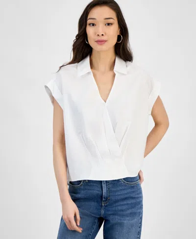 Inc International Concepts Women's Collared Cap-sleeve Surplice Top, Exclusively At Macy's