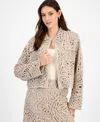 Inc International Concepts Women's Collared Crochet Sweater Jacket, Exclusively At Macy's In Brown