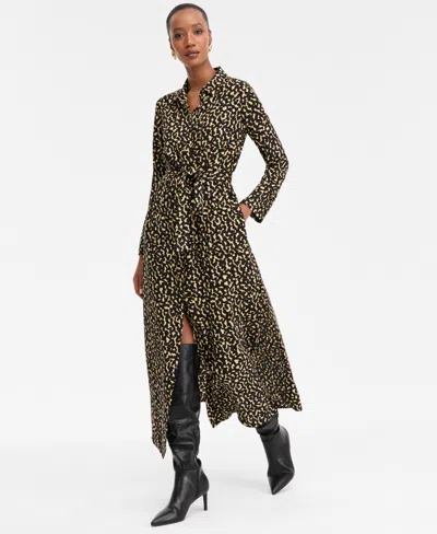 Inc International Concepts Women's Collared Long-sleeve Maxi Dress, Macy's Exclusive In Black