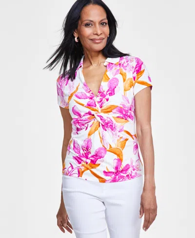 Inc International Concepts Women's Collared Twist-front Top, Created For Macy's In Mila Garden