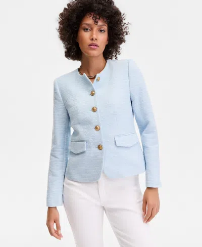Inc International Concepts Women's Collarless Cotton Tweed Jacket, Macy's Exclusive In Blue