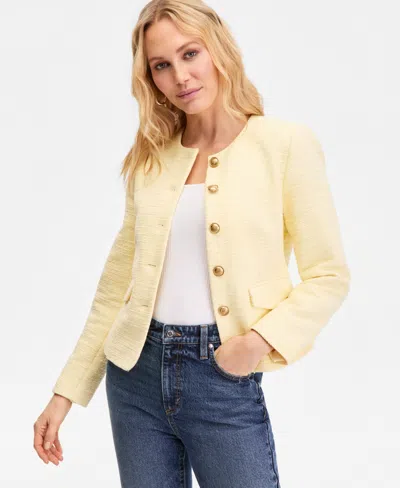 Inc International Concepts Women's Collarless Cotton Tweed Jacket, Macy's Exclusive In Yellow