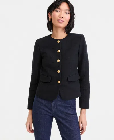 Inc International Concepts Women's Collarless Cotton Tweed Jacket, Macy's Exclusive In Black