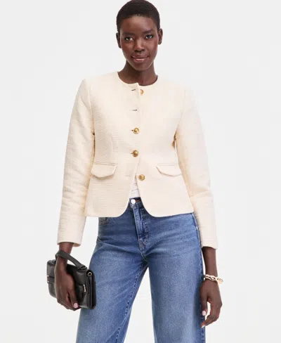 Inc International Concepts Women's Collarless Cotton Tweed Jacket, Macy's Exclusive In White