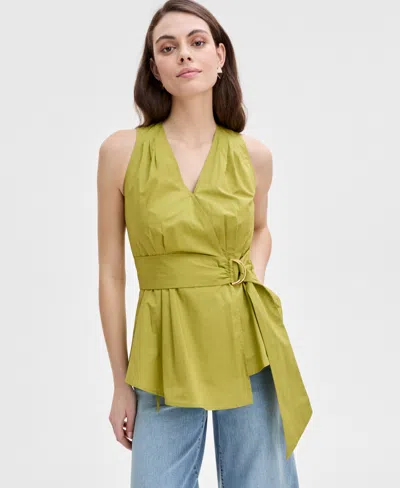 Inc International Concepts Women's Cotton Belted Blouse, Exclusively At Macy's In Gold Olive