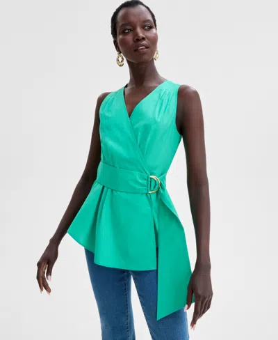 Inc International Concepts Women's Cotton Belted Blouse, Exclusively At Macy's In Winter Garden
