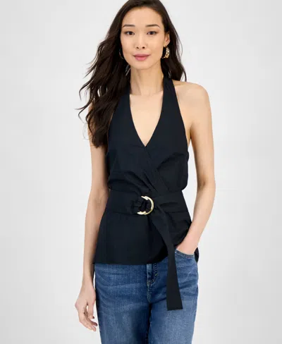 Inc International Concepts Women's Cotton Belted Surplice Top, Exclusively At Macy's