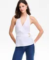 Inc International Concepts Women's Cotton Belted Surplice Top, Exclusively At Macy's In White