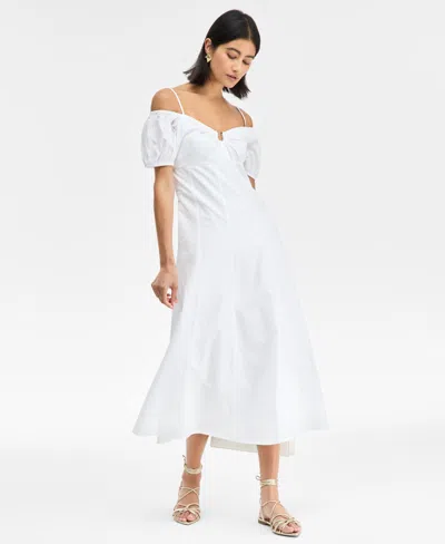 Inc International Concepts Women's Cotton Cold-shoulder Midi Dress, Exclusively At Macy's In White