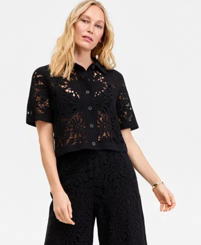 Inc International Concepts Women's Cotton Crochet Blouse, Macy's Exclusive In Black