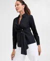 Inc International Concepts Women's Cotton Drape-front Top, Exclusively At Macy's In Deep Black