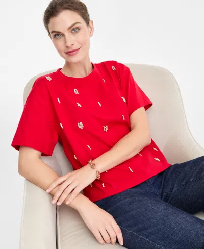Inc International Concepts Women's Cotton Embellished Tee, Macy's Exclusive In Red