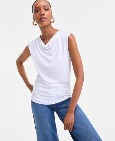 Inc International Concepts Women's Cotton Extended-shoulder Cowlneck Top, Exclusively At Macy's In White