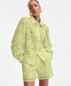 Inc International Concepts Women's Cotton Eyelet Blouson-sleeve Blouse, Exclusively At Macy's In Green
