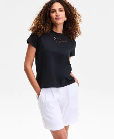 Inc International Concepts Women's Cotton Eyelet Short-sleeve T-shirt, Exclusively At Macy's