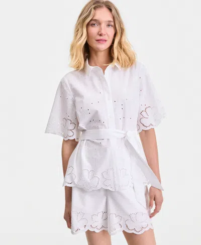 Inc International Concepts Women's Cotton Eyelet Tie-waist Blouse, Macy's Exclusive In White