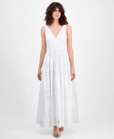 Inc International Concepts Women's Cotton Eyelet V-neck Maxi Dress, Macy's Exclusive In White