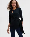 Inc International Concepts Women's Cotton Long Sleeve Faux-wrap Top, Exclusively At Macy's In Deep Black