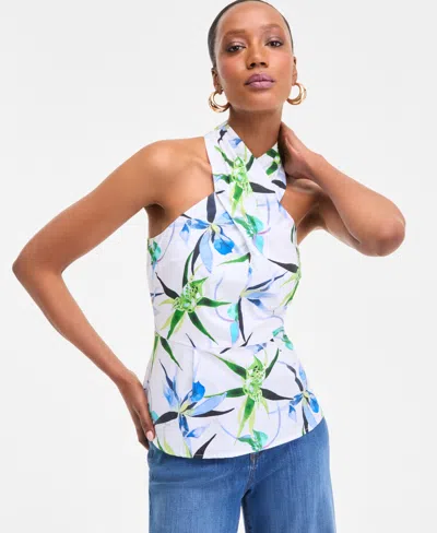 Inc International Concepts Women's Cotton Printed Halterneck Top, Exclusively At Macy's