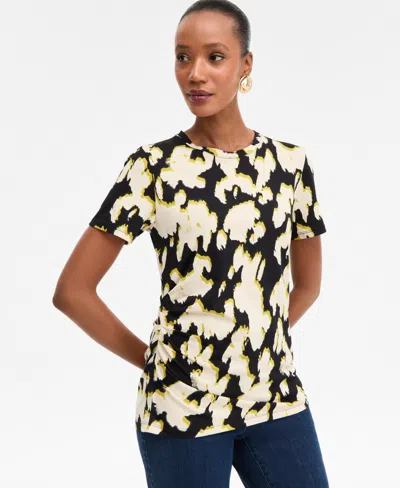 Inc International Concepts Women's Cotton Printed Ruched-waist T-shirt, Macy's Exclusive In Black