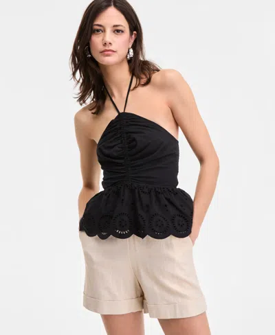Inc International Concepts Women's Cotton Scalloped Eyelet Halter Top, Exclusively At Macy's