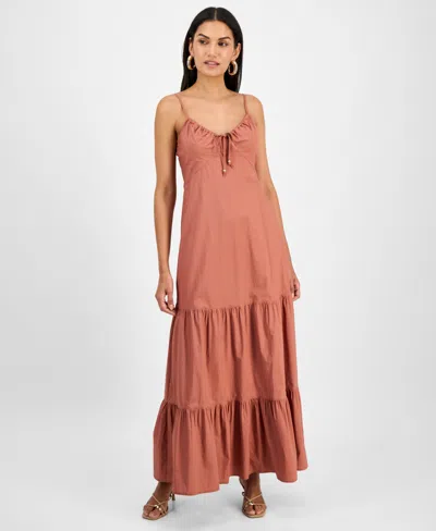 Inc International Concepts Women's Cotton Tiered Maxi Dress, Exclusively At Macy's In Brown