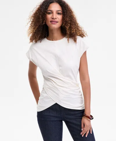Inc International Concepts Women's Cotton Twist-front Cap-sleeve Top, Macy's Exclusive In White