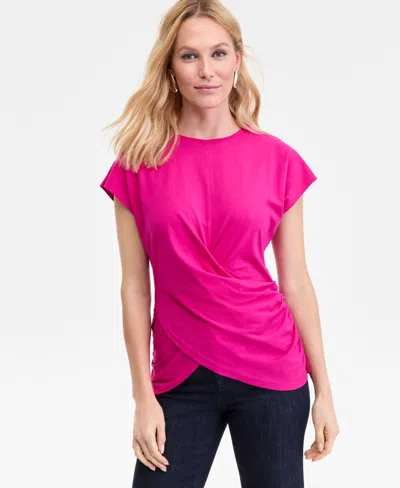Inc International Concepts Women's Cotton Twist-front Cap-sleeve Top, Macy's Exclusive In Pink