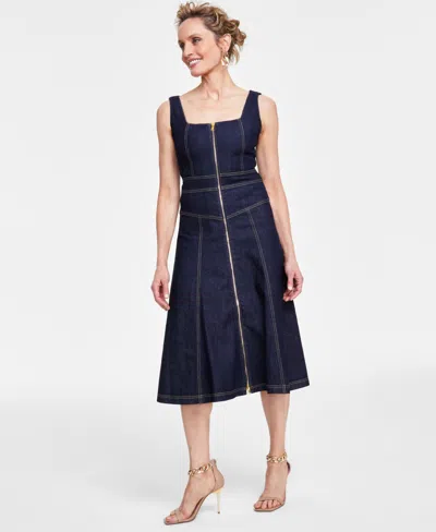 Inc International Concepts Women's Cotton Zip-front Denim Dress, Created For Macy's In Dk Indigo