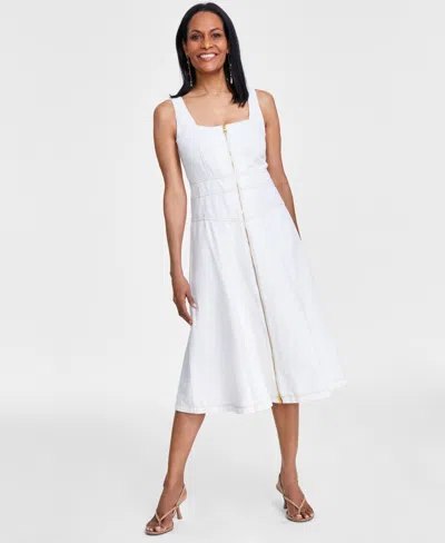 Inc International Concepts Women's Cotton Zip-front Denim Dress, Created For Macy's In Washed White