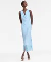 Inc International Concepts Women's Cowl-neck Fringe-hem Midi Dress, Created For Macy's In Blue