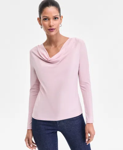 Inc International Concepts Women's Cowl-neck Long-sleeve Top, Macy's Exclusive In Pink