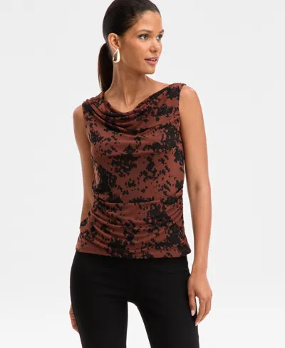 Inc International Concepts Women's Cowl-neck Printed Sleeveless Top, Macy's Exclusive In Brown