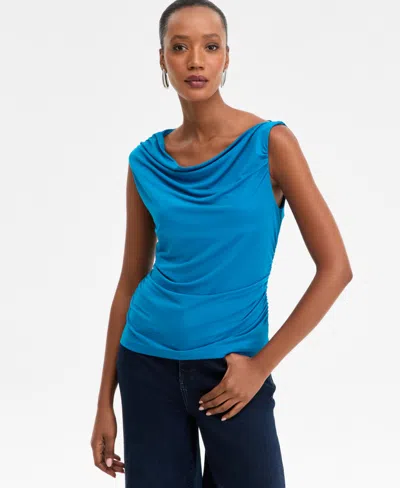 Inc International Concepts Women's Cowl-neck Sleeveless Top, Macy's Exclusive In Blue