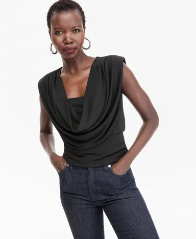 Inc International Concepts Women's Cowl Neck Tank Top, Macy's Exclusive In Deep Black