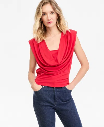 Inc International Concepts Women's Cowl Neck Tank Top, Macy's Exclusive In Real Red