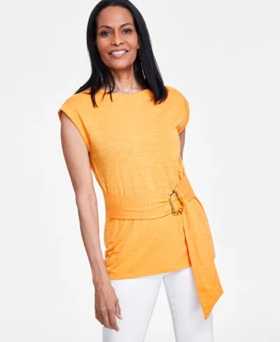 Inc International Concepts Women's Crewneck Belted Top, Created For Macy's In Mango Daquiri