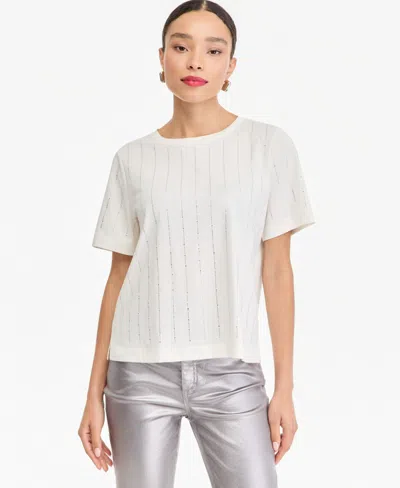 Inc International Concepts Women's Crewneck Short-sleeve Heat-seal Rhinestone T-shirt, Macy's Exclusive In Mgnolia Blossom