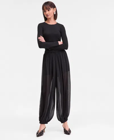 Inc International Concepts Women's Crinkle-chiffon Balloon Joggers, Macy's Exclusive In Black