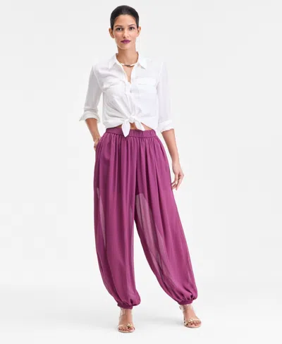 Inc International Concepts Women's Crinkle-chiffon Balloon Joggers, Macy's Exclusive In Purple
