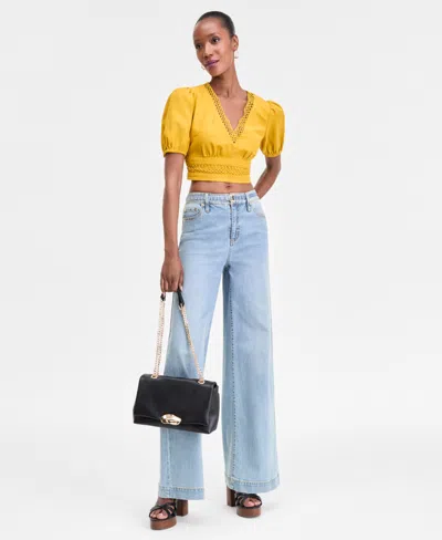 Inc International Concepts Women's Crochet-trim Cropped Blouse, Exclusively At Macy's