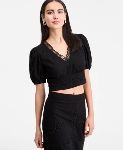 Inc International Concepts Women's Crochet-trim Cropped Blouse, Exclusively At Macy's