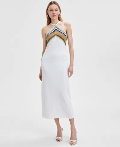Inc International Concepts Women's Crocheted Halter Sweater Dress, Exclusively At Macy's In White W Multi