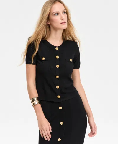 Inc International Concepts Women's Cropped Button-front Cardigan, Macy's Exclusive In Black
