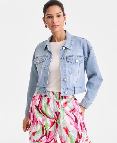 Inc International Concepts Women's Cropped Denim Jacket In Blue