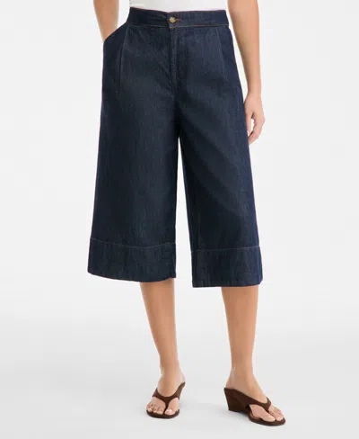 Inc International Concepts Women's Cropped Denim Wide-leg Pants, Macy's Exclusive In Black