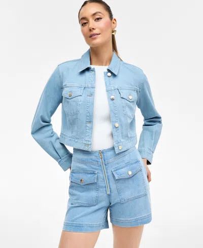 Inc International Concepts Women's Cropped Trucker Jacket, Exclusively At Macy's In Blue